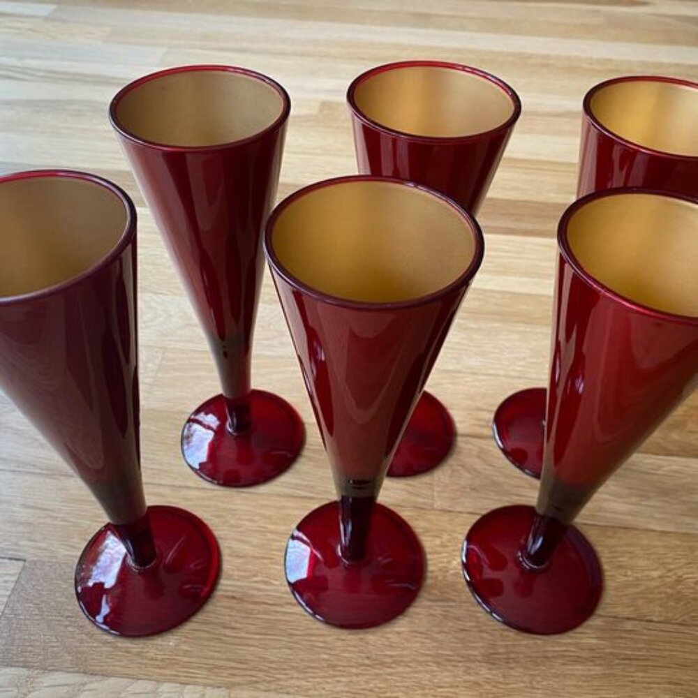 Champagne acrylic glasses (red and gold), set of 6